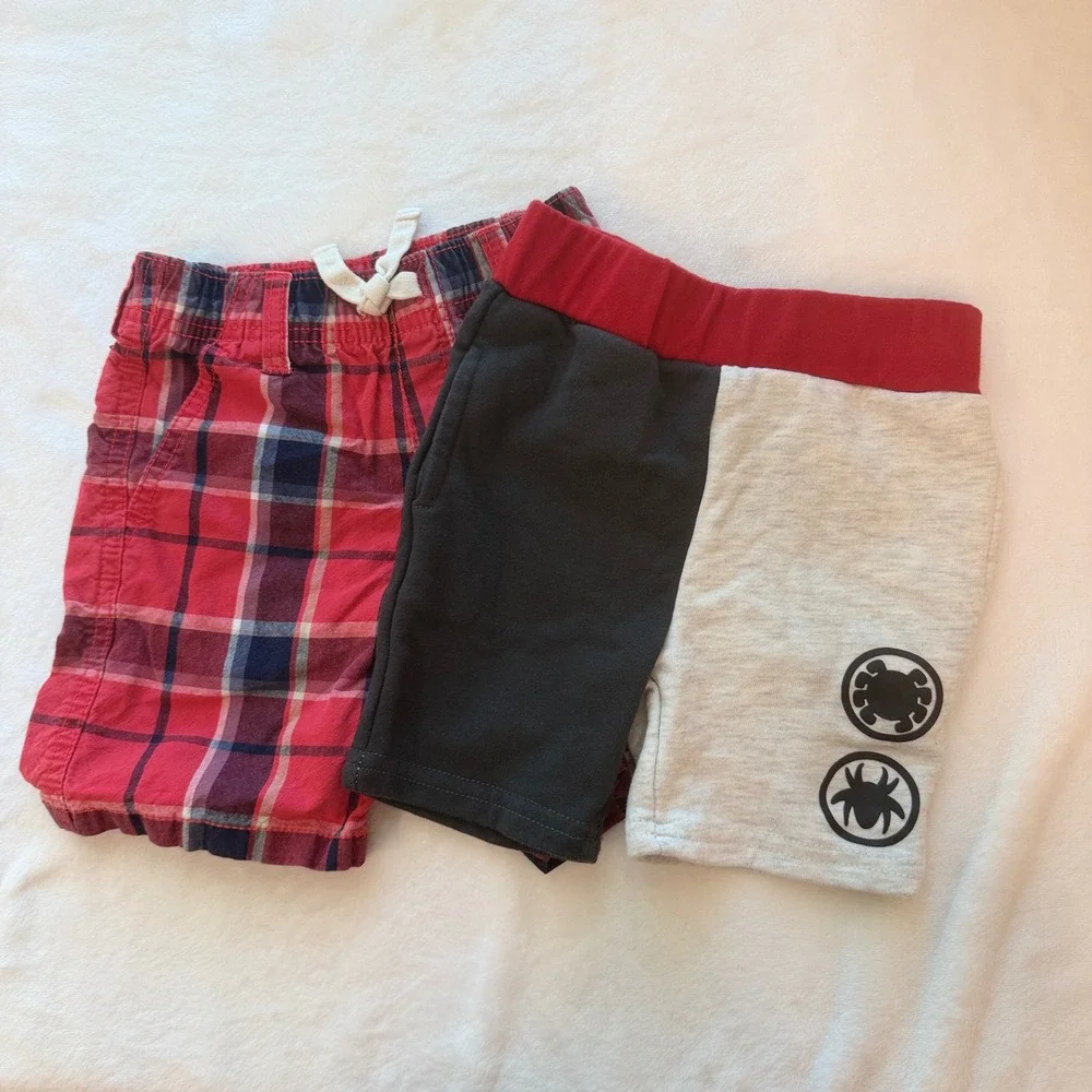Gymboree Marvel Shorts Bundle Kids 3 3T Red Black Plaid Spiderman Excellent 2pk